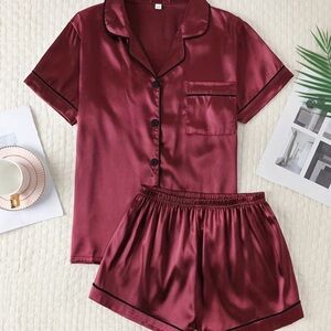 Women's Satin Pajama Set - Burgundy